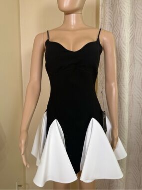 Black and White Spaghetti Strap Flared Hem Dress